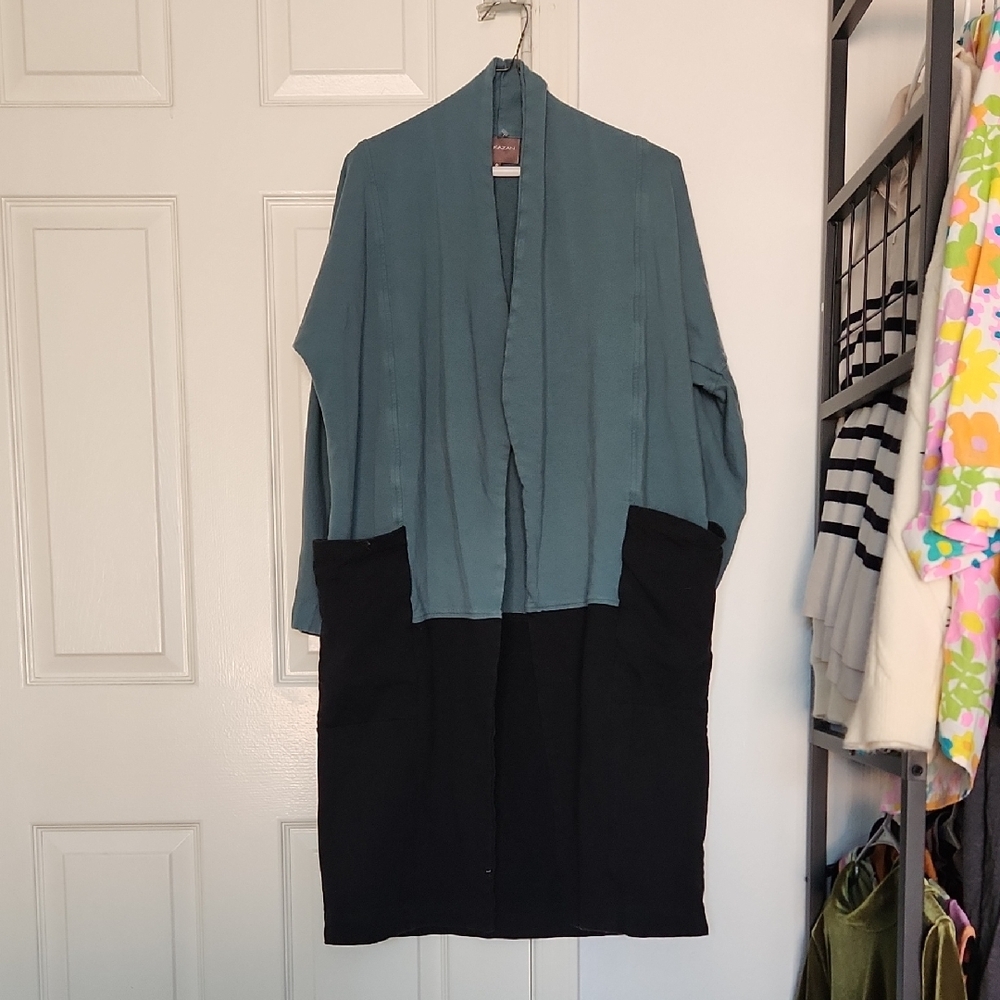 Bel Kazan Colorblock Thick Cotton Long Cardigan Small